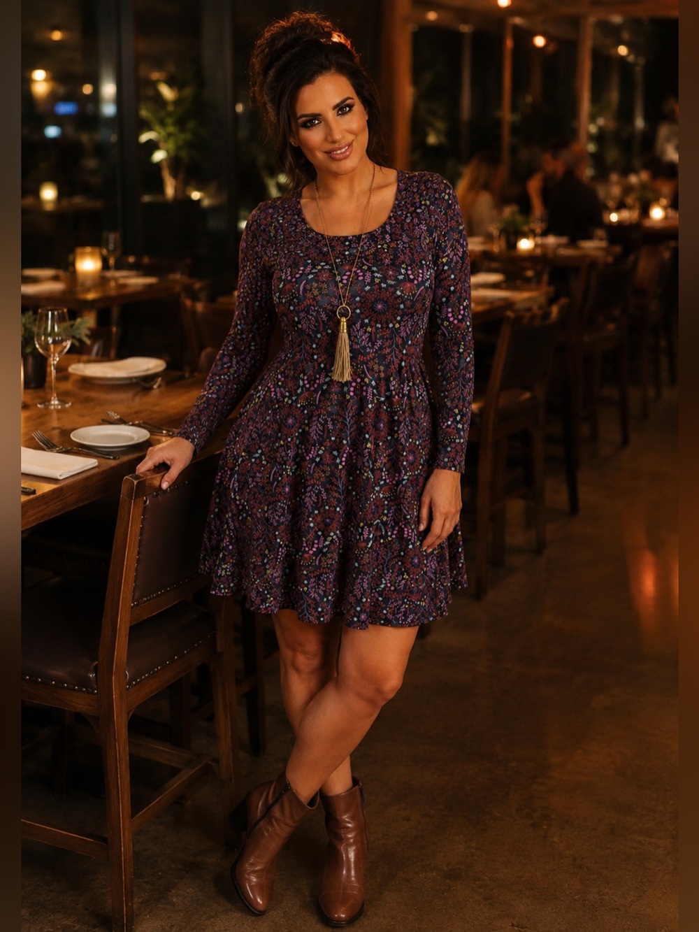 Matilda Jane New Resolution Dark Floral Stretch Long Sleeve Dress